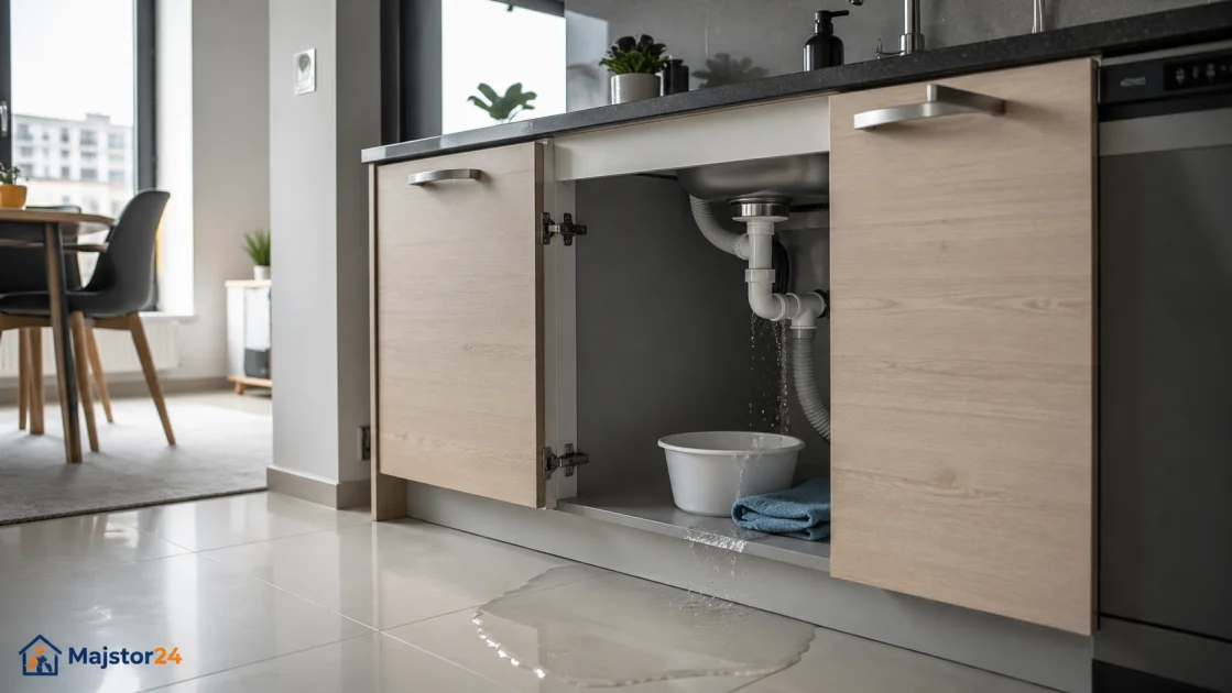 Тече вода под кујнски мијалник во стан